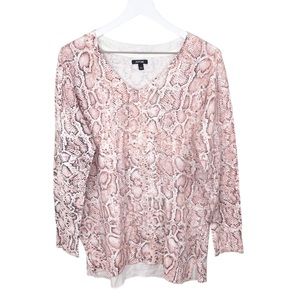 Apt 9 Light Pink Snakeskin Print V-neck Long Sleeve High Low Sweater Size Large